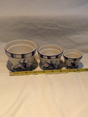 DELFT BLUE MINI FLOWER POTS-HAND PAINTED-SET OF THREE